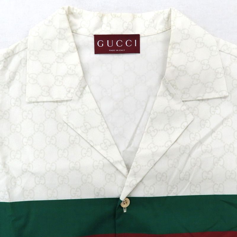 Gucci Web Stripe GG Cotton Shirt 791771 White Short Sleeve Shirt Size
