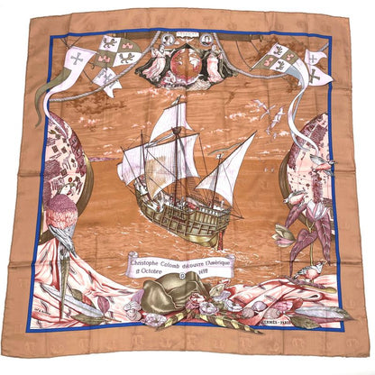 Hermes Scarf Carre 90 Silk Christophe Colomb Decouvre 1 Amerique 12 Octobre
