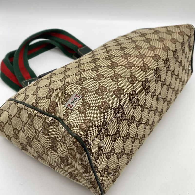 Gucci 145810 Tote Bag Sherry Line GG Canvas Leather Beige Ladies Men Vintage