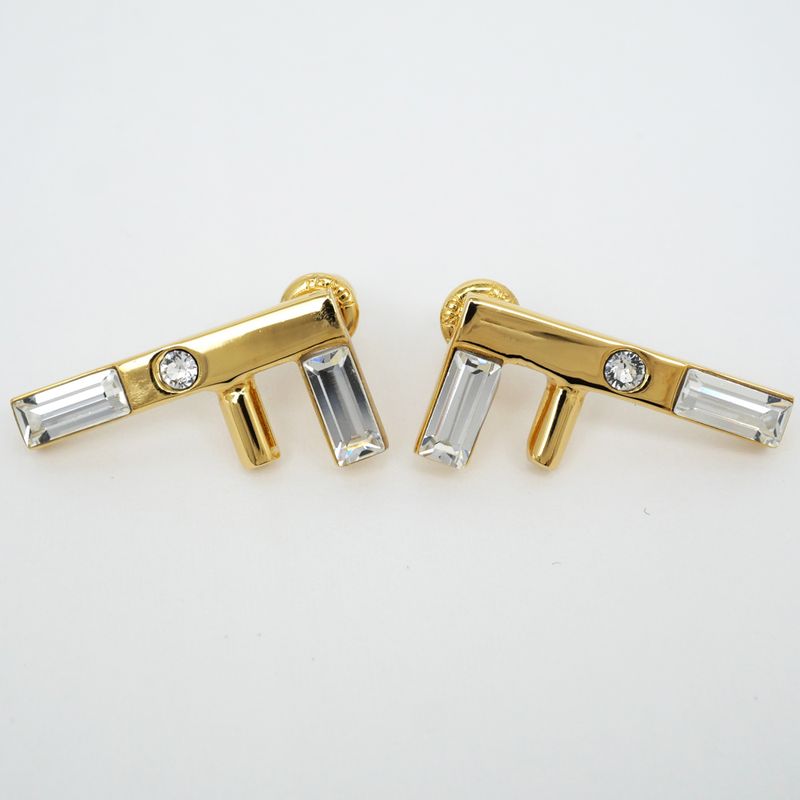 Fendi Earrings Fast Logo Brass Crystal 8ah713 Gold Women's Accessories