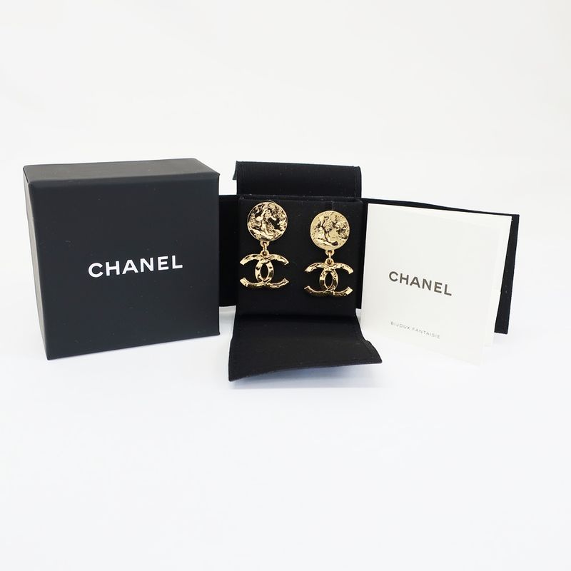 Chanel Earrings Coco Mark Gold Coco Mark Pair Unused Accessories