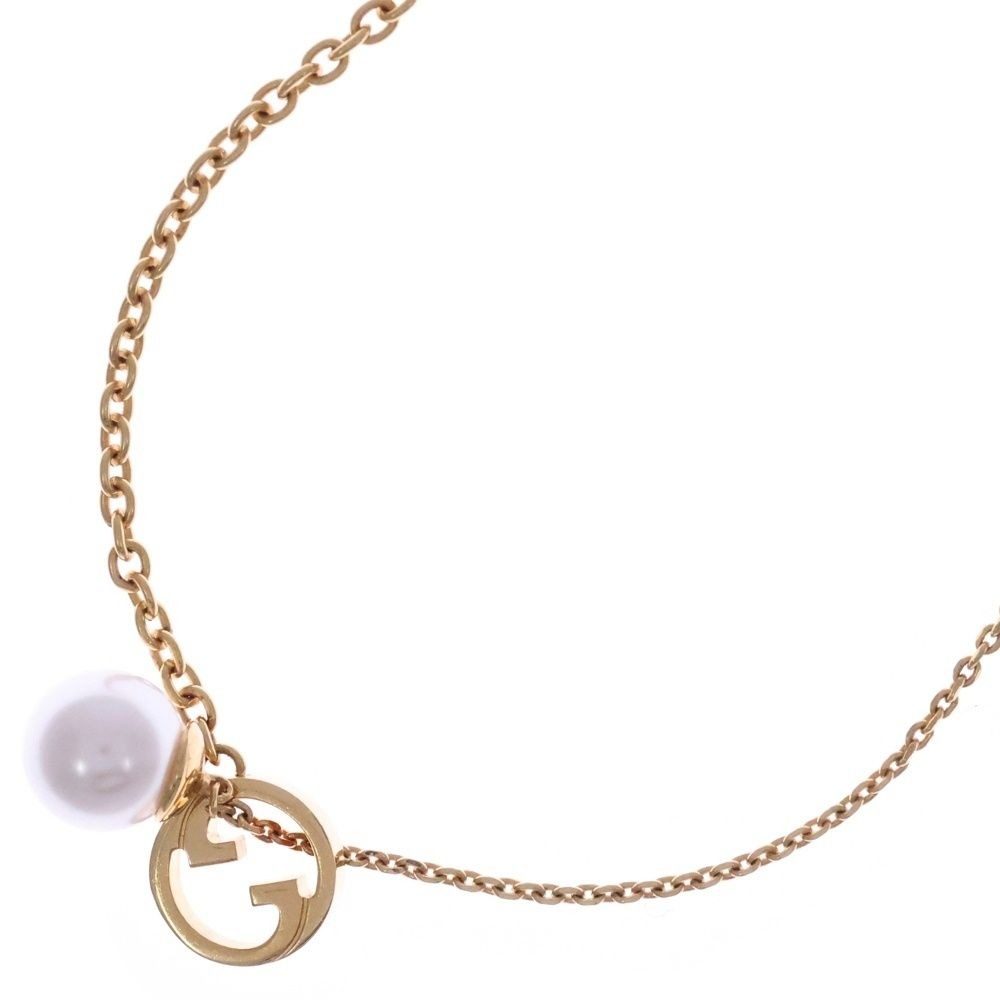 Gucci Blanc D Interlocking Drop Pearl Necklace Gold