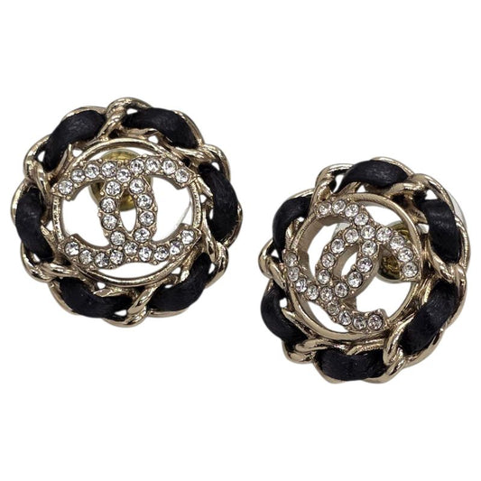 Chanel GP / Leather / Rhinestone Coco Mark Earrings