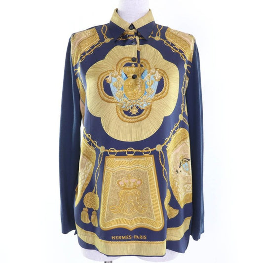 Hermes Silk Cotton Cashmere H Logo Button Twill Raine Knit Long Sleeve