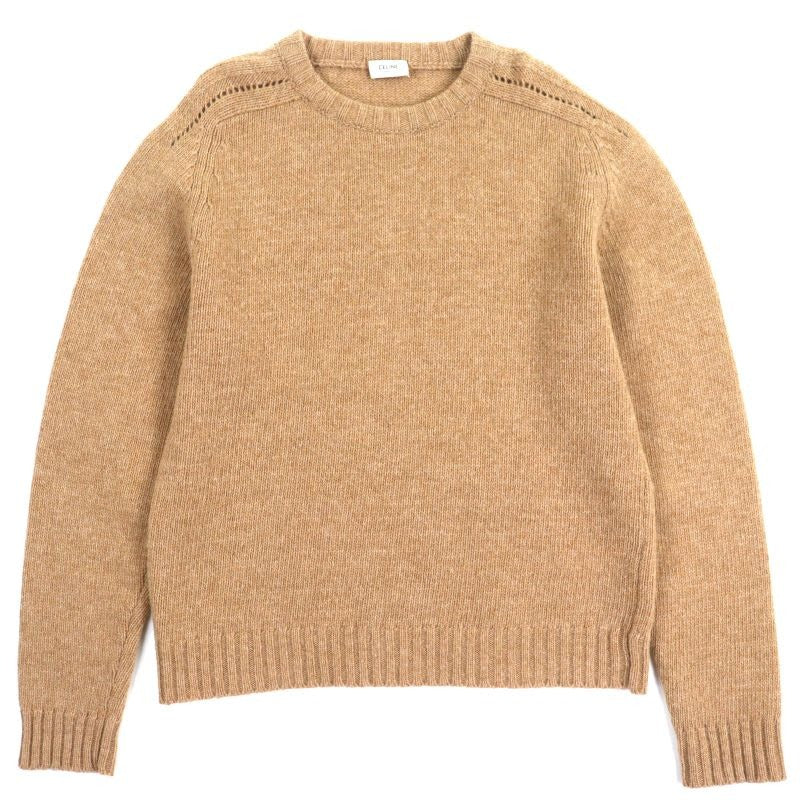 Celine 2 E 100% Wool Crew Neck Pullover Knit Sweater Light Brown XL