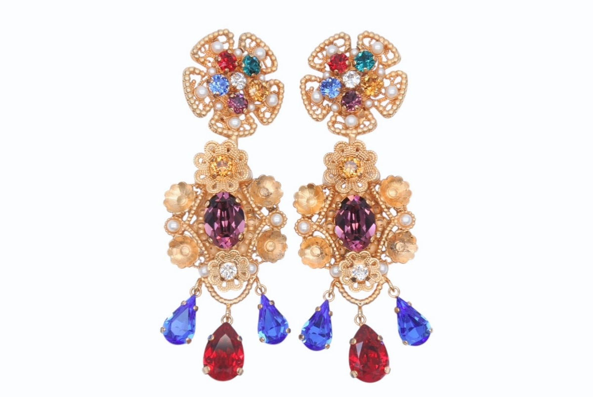 Dolce & Gabbana Earrings Brass Faux Pearl Rhinestone