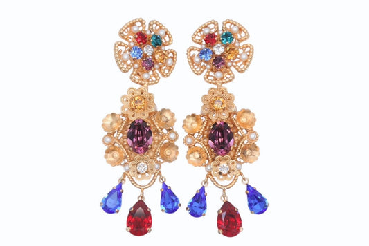 Dolce & Gabbana Earrings Brass Faux Pearl Rhinestone