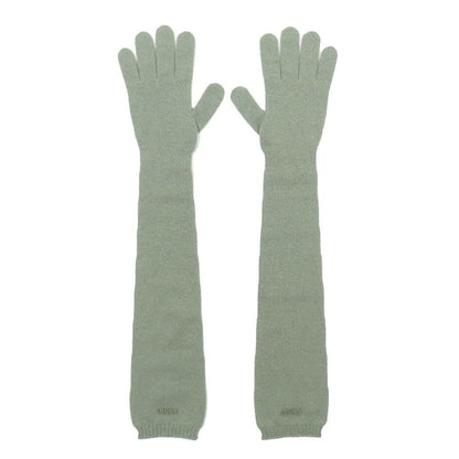 Fendi Cashmere Knit Long Gloves Arm Cover Logo Five Fingers Green