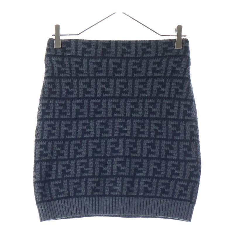 Fendi Zucca Pattern FF Logo Cashmere Knit Tight Miniskirt Grey Black