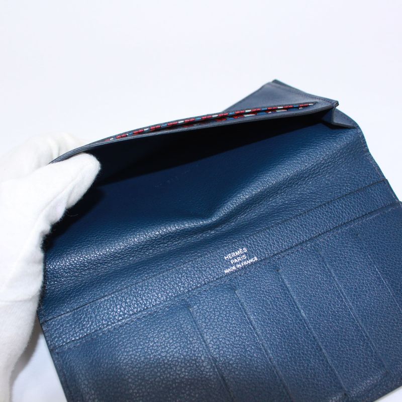 Hermes Long Wallet Evercolor Leather Navy Wallet
