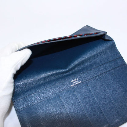 Hermes Long Wallet Evercolor Leather Navy Wallet