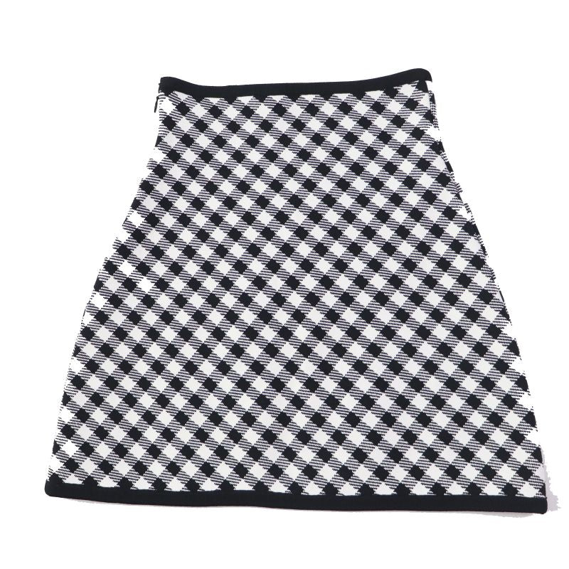 Christian DIOR 22 254j18am514 Gingham Checked Flared Skirt Black White 38 Made