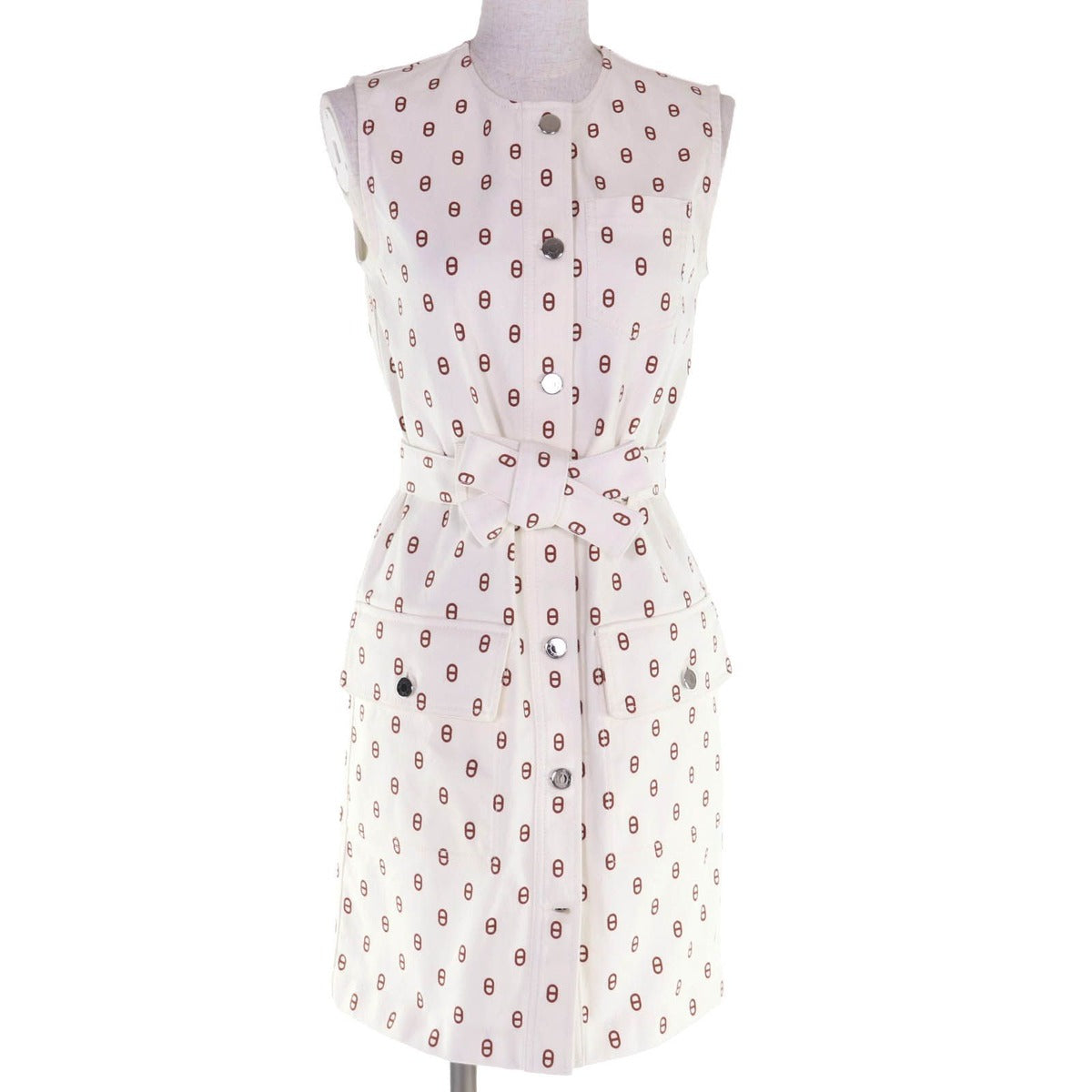 Hermes Cotton Chaine D'ancre Serie Button Belt No Sleeve Dress