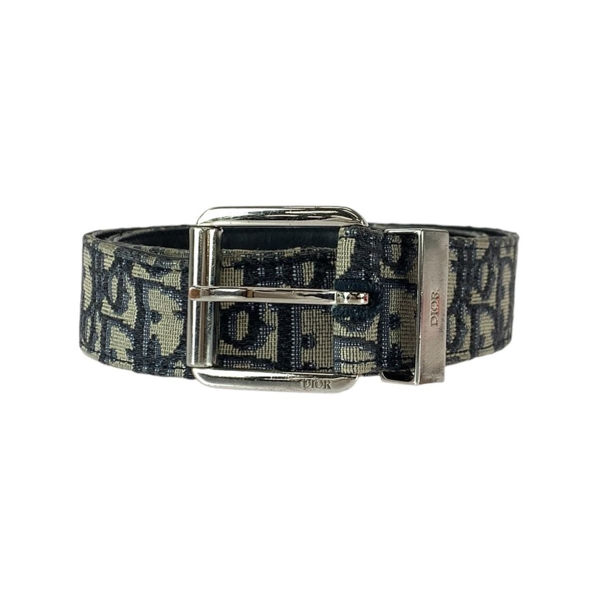 Dior Blue Jacquard Navy Silver Canvas Leather Belt