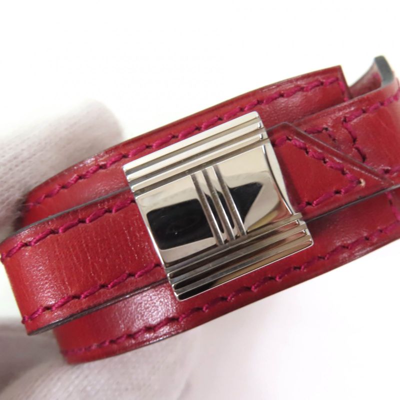 Hermes Artemis Bracelet Leather Silver Hardware Bangle Bordeaux M D Engraved