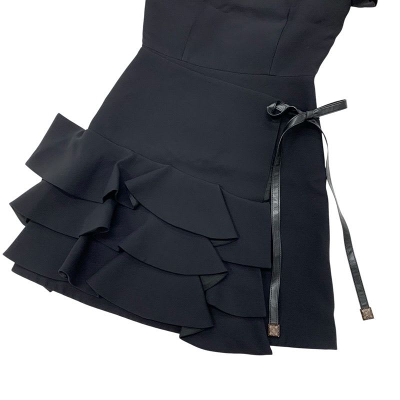 Louis Vuitton Monogram Dress Black Belt Ruffle