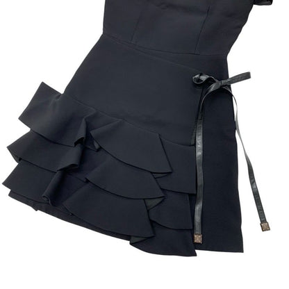 Louis Vuitton Monogram Dress Black Belt Ruffle