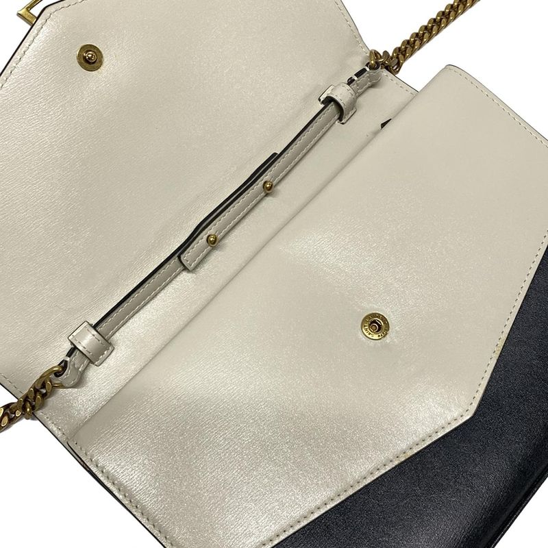 Saint Laurent Paris Wallet - 554763 Black Gold And Ivory Chain Shoulder Bag