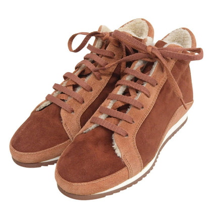 Loro Piana Lor Lace Up Shearling Boas Sneakers Brown 36
