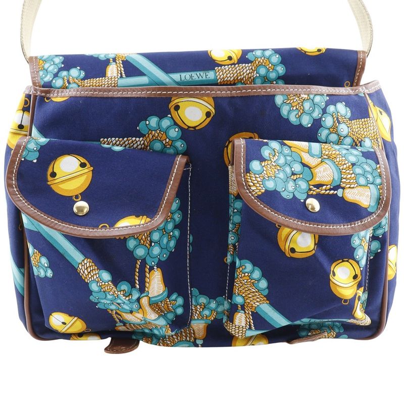 Loewe Collection Line Coleccion Jerez Vintage Canvas Navy Blue Women Shoulder