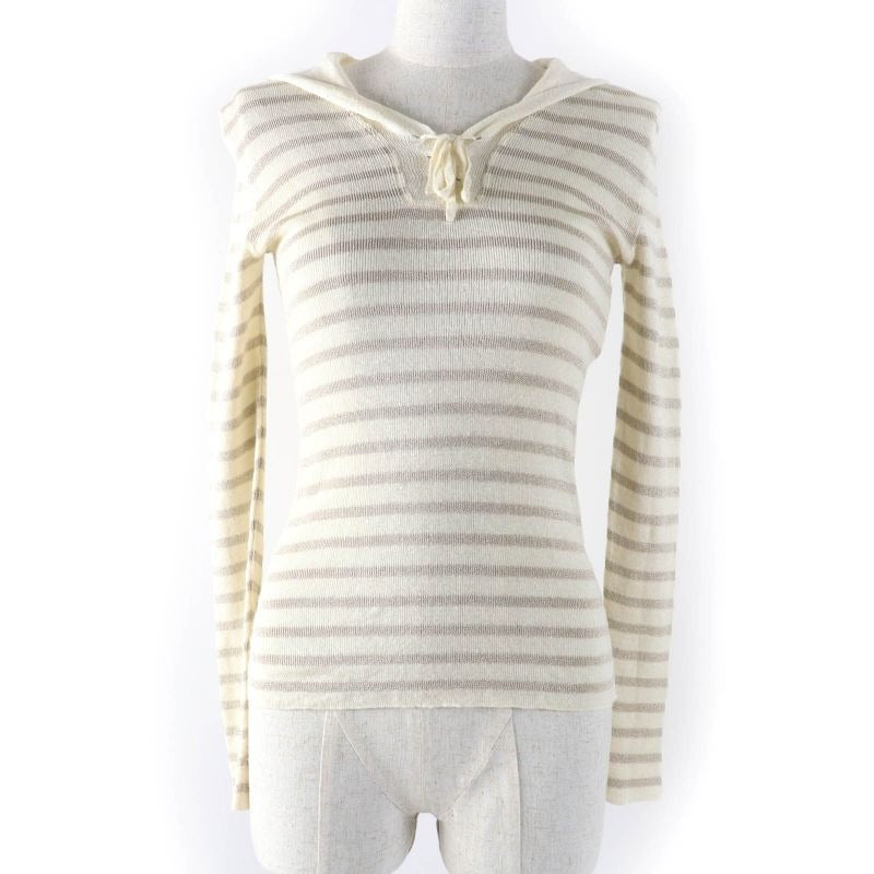 Christian Dior 214 S27 Am903 Linen Cashmere Silk Blend Striped Sailor Collar Knit