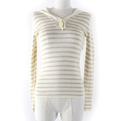 Christian Dior 214 S27 Am903 Linen Cashmere Silk Blend Striped Sailor Collar Knit