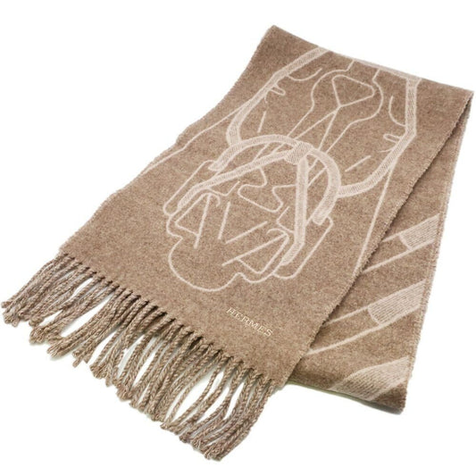 Hermes Cashmere Scarf Tet-a-tet-equestre Taupe Grey Bicolor