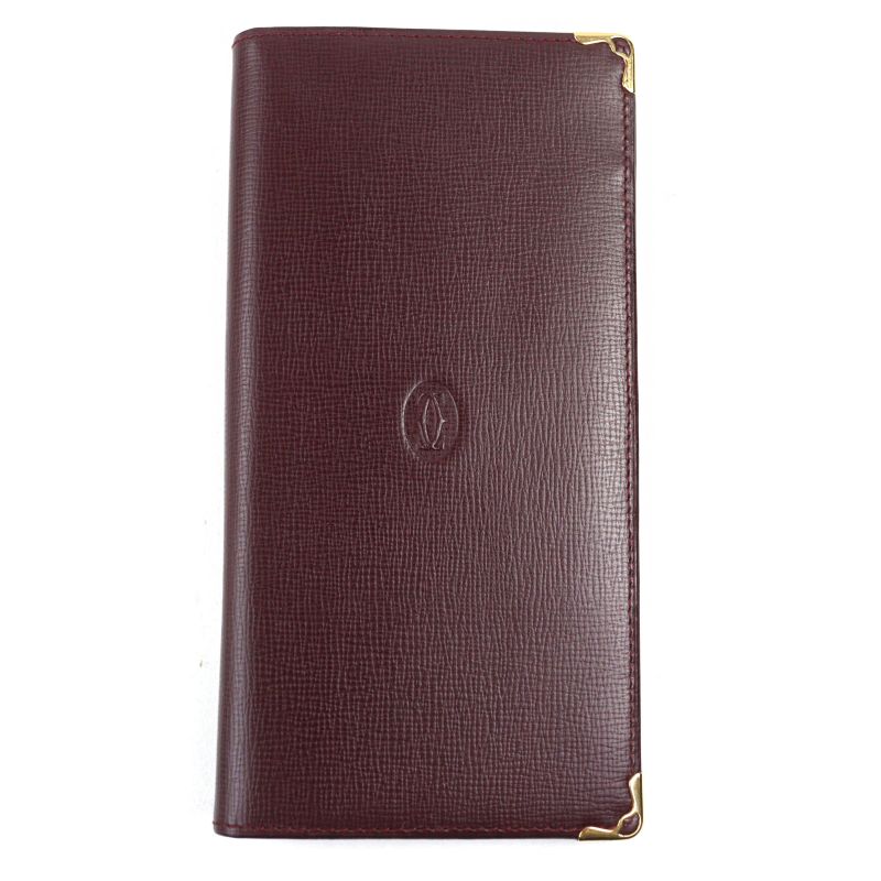 Cartier Must Line Leather Logo Engraved Bifold Long Wallet Billfold Long Wallet