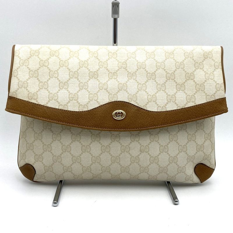 Gucci 89 02 075 Clutch Bag GG Supreme Canvas White Brown Ladies Men