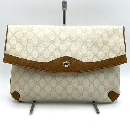 Gucci 89 02 075 Clutch Bag GG Supreme Canvas White Brown Ladies Men