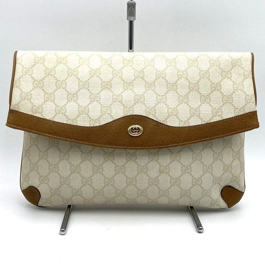 Gucci 89 02 075 Clutch Bag GG Supreme Canvas White Brown Ladies Men
