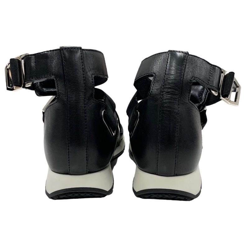 Hermes Sandals Shoes Leather Black Strap