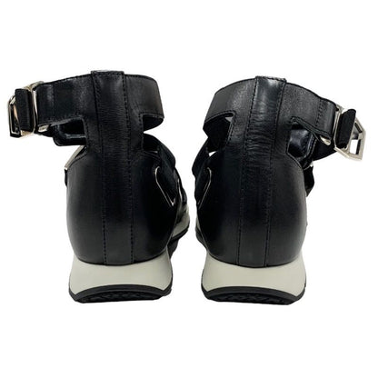 Hermes Sandals Shoes Leather Black Strap