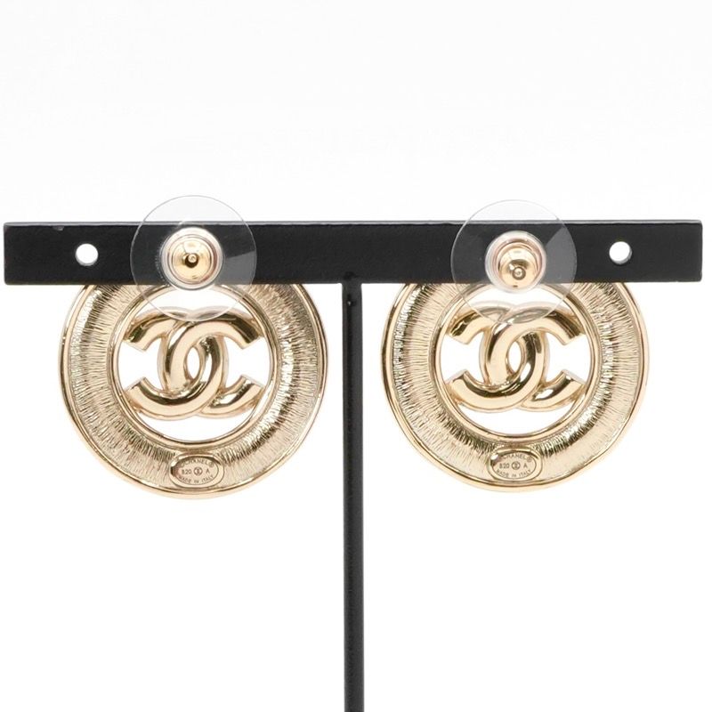Chanel Earrings Earring Gold Coco Mark Round Rhinestone