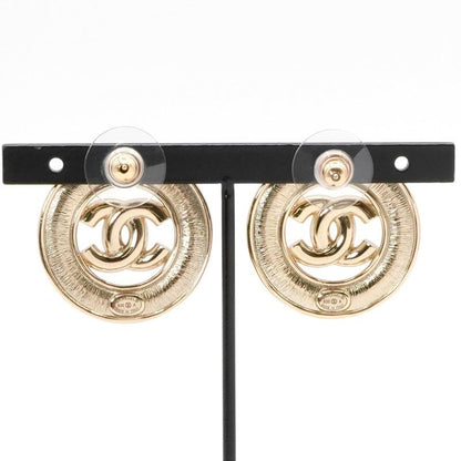 Chanel Earrings Earring Gold Coco Mark Round Rhinestone