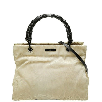 Gucci Bamboo 2-Way Shoulder Bag 002 Beige Canvas