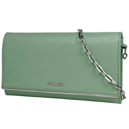 Prada Logo Chain Wallet Leather Green