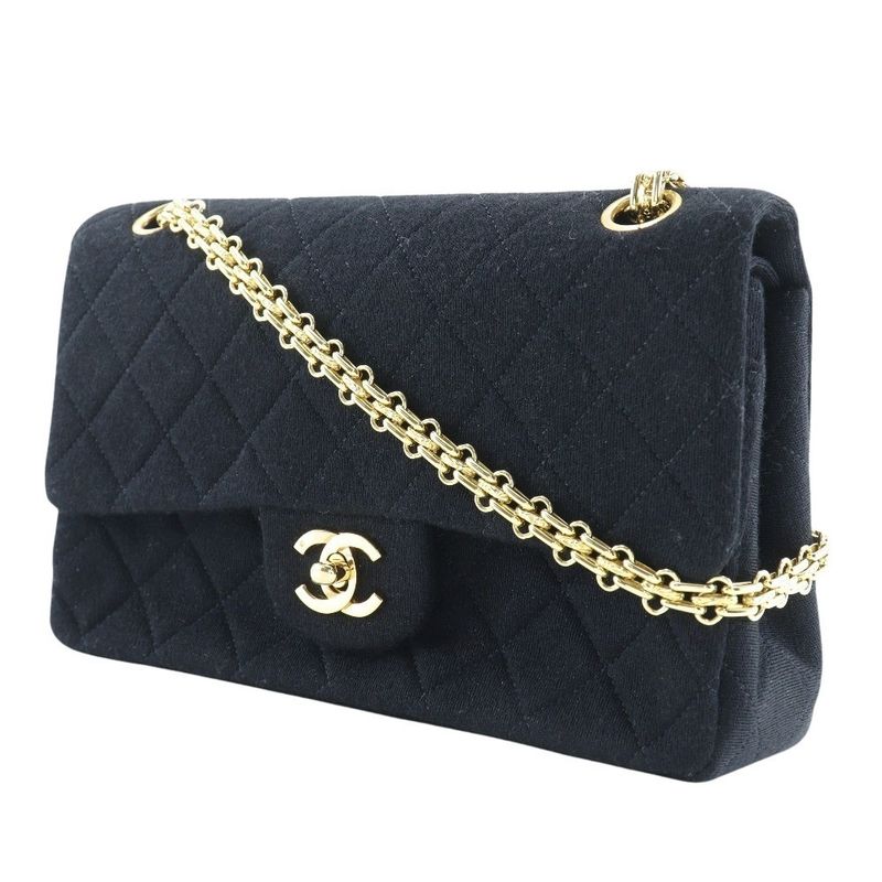 Chanel Chain Shoulder Matelasse Double Flap Jersey Black Women's Shoulder Bag