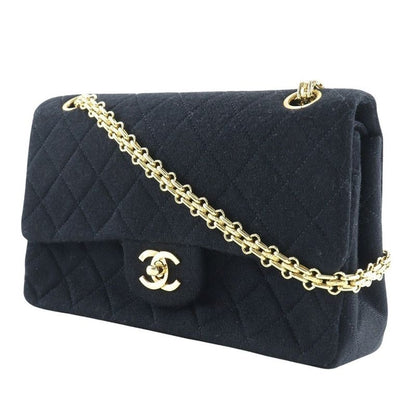Chanel Chain Shoulder Matelasse Double Flap Jersey Black Women's Shoulder Bag