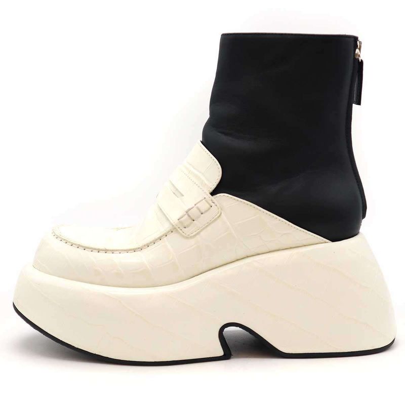 Loewe 21aw Croc-Embossed Wedge Loafer Boots Black White 37