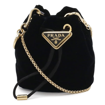Prada Triangle Logo Velvet Mini Pouch Multi Drawstring Chain Shoulder Nero Black