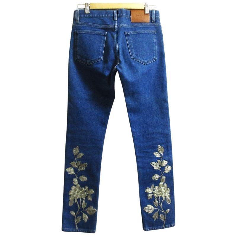 Gucci Flower Butterfly Embroidery Stretch Denim Pants Jeans Size 22 Blue