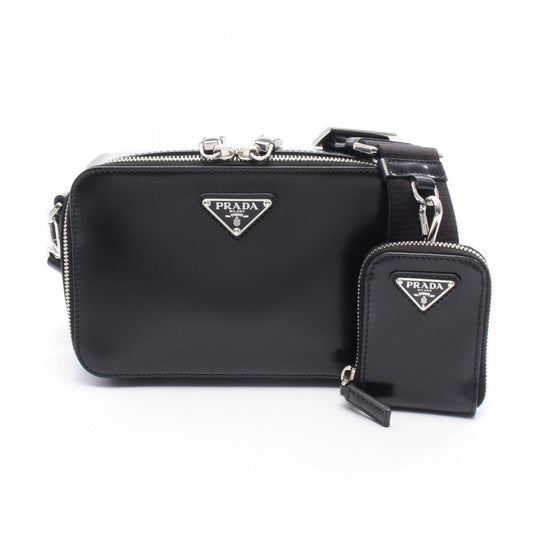 Prada Shoulder Bag Black Leather Triangle Logo