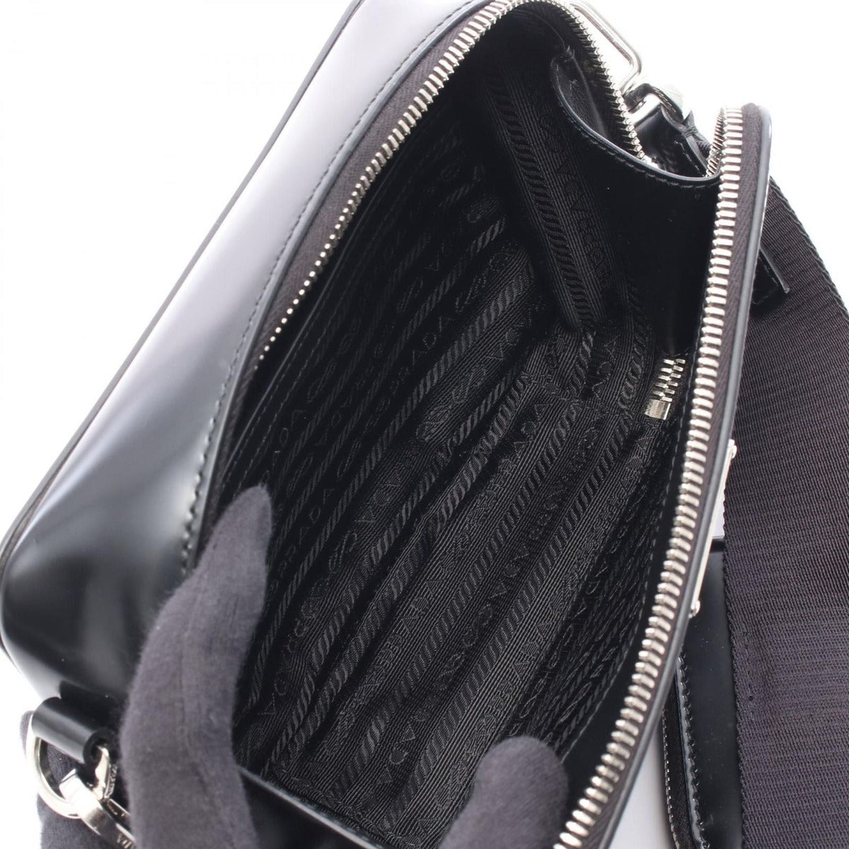 Prada Shoulder Bag Black Leather Triangle Logo — view 3