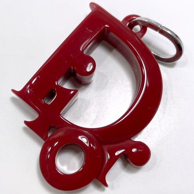 Christian Dior Key Ring Red Silver Excellent Condition Plastic