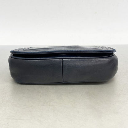 Chanel Shoulder Bag Lambskin Navy Gold Hardware Women