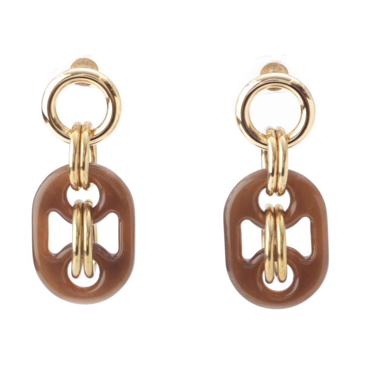 Hermes Buffalo Horn Eurydice PM Earrings Brown Gold
