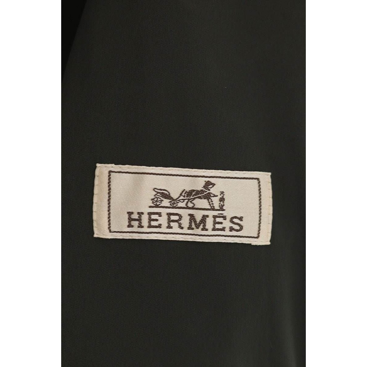 Hermes Lamb Leather Trim Button Nylon Jacket 46 Gray Black — view 3