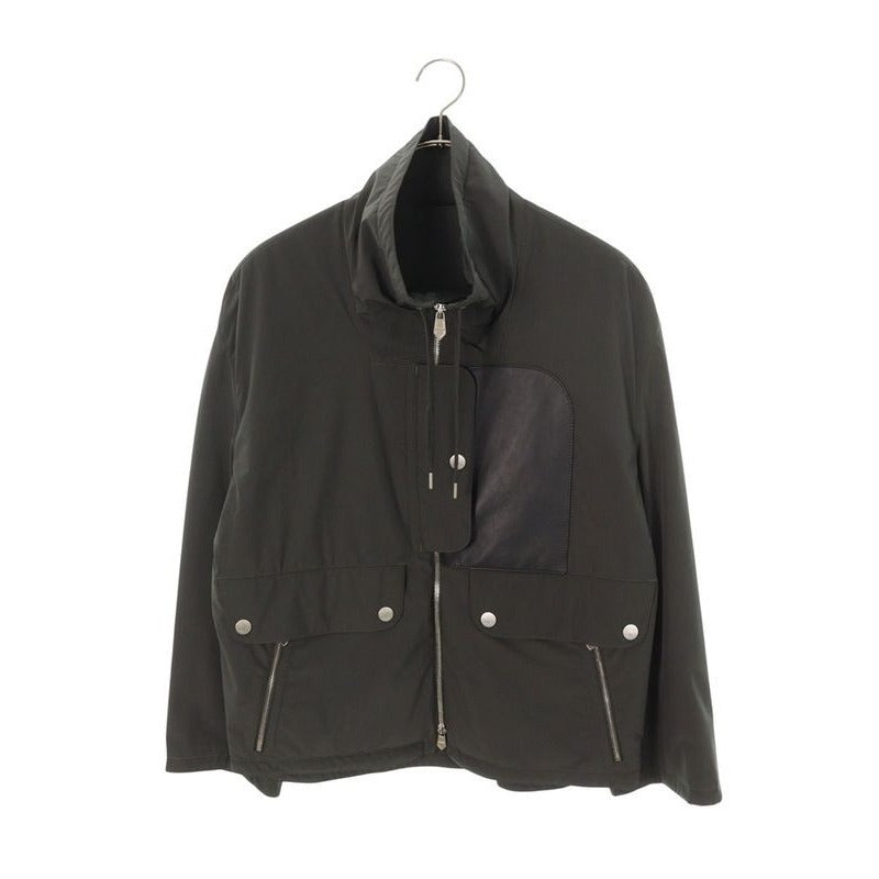 Hermes Lamb Leather Trim Button Nylon Jacket 46 Gray Black