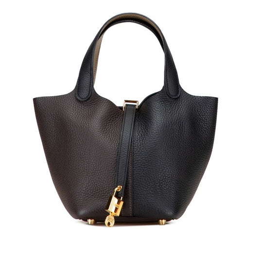 Hermes Picotin Lock PM Cazac Black Brown Taurillon Clemence Women Hermes